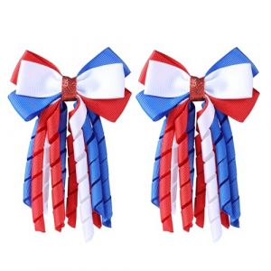 SUPCLIPS Pinces &agrave; cheveux avec n&oelig;ud pour le jour de l'ind&eacute;pendance, 7,6 cm, rouge, blanc, bleu, ruban boucl&eacute;, pinces &agrave; cheveux faites &agrave; la main, accessoires de cheveux pour l'&eacute;cole des filles pour le (Fast Media Ships From USA, neuf)