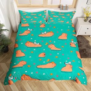 Homemissing Brun Capybara Sets de Housse de Couette Brun Capybara Housse de Couette Wild Animaux Parure de Lit 220x240cm Capybara Animaux Parure Housse de Couette Natation Capybara Décor Respirable (Bofanshangmao, neuf)