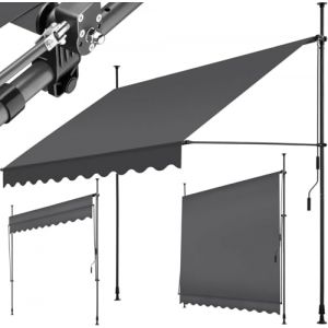 tectake Store banne sans Perçage Auvent Marquise Retractable avec Manivelle Multi-Fonction Store latéral Enroulable Brise Vue Brise Soleil Opaque en Aluminium - Noir/Gris, 250 x 180 cm (Made4Home SAS, neuf)