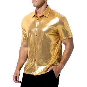 Casey Kevin Chemise Paillette Homme M&eacute;tallique Brillante T-Shirts &agrave; Manches Courtes Disco Costume F&ecirc;te Costume Haut Sequin (Casey-Kevin, neuf)