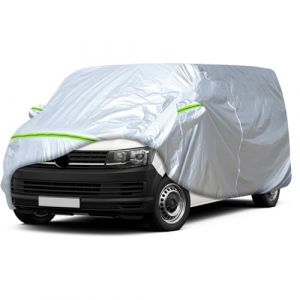 Housse de Voiture Adaptée pour VW T5 T6 LWB Transporter, Housse de Garage Complète Argentée étanche avec Porte Zippée pour Neige, Pluie, Protection Tous Temps (pendantd, neuf)