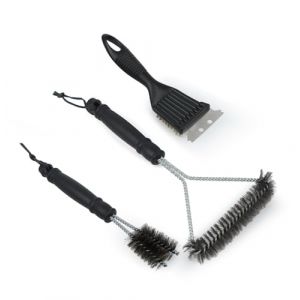 Lot de 3 brosses de barbecue 3 en 1 en acier inoxydable pour grille en fonte - Avec grattoir et poign&eacute;e de protection contre la chaleur - Pour barbecue &agrave; gaz, &eacute;lectrique, charbon de bois (YiHan Shop, neuf)