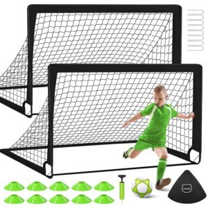 MIAOKE Set de 2 But de Foot Enfant Exterieur,1,2 x 0,9 m Cage de Foot Enfant Exterieur,Cage de avec Sac de Transport,Ballon de Football, 10 C&ocirc;nes de Football,pour Jardin (SICAO, neuf)
