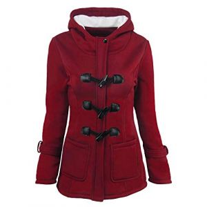 PAIDAXING Duffle-coat d'hiver pour femme - Manteau &eacute;pais et chaud &agrave; capuche en laine avec poches - Cardigan long rembourr&eacute; - Manteau vintage pour femme avec boutons en corne - Grande taille - Doubl&eacute; (meicaiEU, neuf)