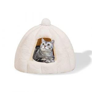 Galatée Lit De Grotte pour Chat, Lit De Coussin De Chat Lavable, Lit pour Animal De Compagnie avec Coussin Intérieur Lavable Amovible, Igloo De Chat en Peluche Doux Et Confortable(S, Blanche) (HEALTH CHAN LTD, neuf)