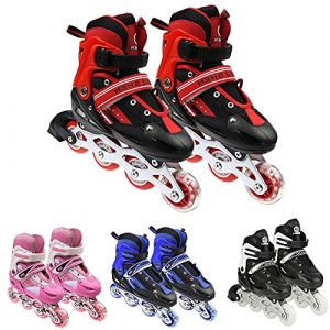 Roller Enfant Garcon,Rollers en Ligne pour Enfants Lumineux, Patins à Roues Alignées avec roulettes Clignotantes Réglables Respirants pour Filles Garçons Adolescents Débutants Jeunes(Taille M - rouge) (Hechheu, neuf)