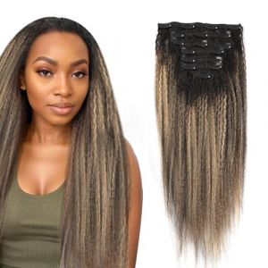 Sixstarhair Extensions de Cheveux Humains 120g Kinky Straight Clip Ins de Cheveux Humains pour Femmes Noires Noir Enraciné #1B Se Décolorant Au Noir Naturel Avec Blond Fraise #27 40cm 7 Pièces (Sixstarhair Beauty, neuf)