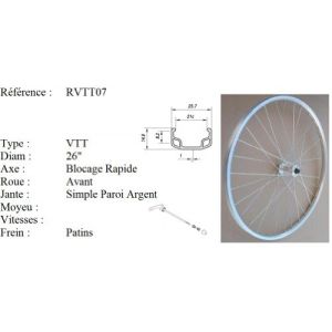ROVVA - Roue Avant VTT 26 Pouces De Fabrication Fran&ccedil;aise (Etrto : 559X37) - 36 Rayons - Axe Moyeu 9Mm - Serrage Blocage Rapide - Argent&eacute; (TEKSTREMS, neuf)