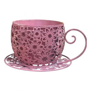 perfk Pot de Fleurs Artistique Moderne en Forme de Tasse &agrave; th&eacute;, Pot de Fleurs en m&eacute;tal en Forme de Tasse &agrave; caf&eacute;, id&eacute;al pour Le Bureau, Le Jardin, la, Rose (perfk, neuf)