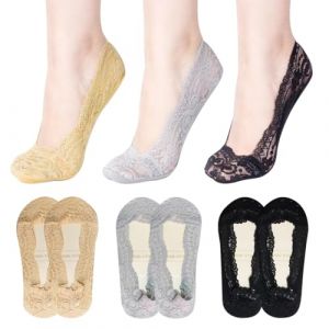 QIBZI Chaussettes femme Chaussettes invisibles en dentelle pour femmes, chaussettes invisibles courtes de protection des pieds bas, chaussettes bateau douces et respirantes, 3 paires (FENGYANdddd, neuf)