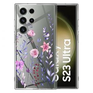 Pazpnoy Coque pour Samsung Galaxy S23 Ultra,Transparente Étui avec Exquis Motif Fleur Dessin,Housse TPU Ultra Mince, Silicone Femmes Antichoc Protection Case Cover-3 (Yanzyo, neuf)