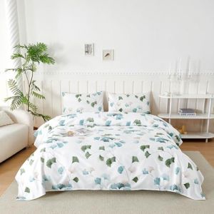 Parure De Lit 120x190/200 cm en Microfibre, Ensemble de Draps 3 Pièces Imprimée, Drap Housse Ajustable 120x200 cm cm, Drap Plat 1 Personne 180x250 cm et 1 Taie d'oreiller 50x80, Feuille de Ginkgo (Trame Italiane, neuf)