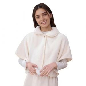 RUIXIA Poncho Chaud pour Femme Cape Courte en Peluche Femme Ch&acirc;le Polaire Hiver avec Boutons Couverture Chaude Cape Ch&acirc;le D'&eacute;paule pour Maison Bureau (Blanc) (RUIXIAMUK, neuf)