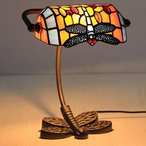 Uziqueif Lampe Banquier, Lampe Tiffany De Bureau, Lampe Art Deco de Table, Abat-Jour en Verre, Libellule (Uziqueif home decoration, neuf)