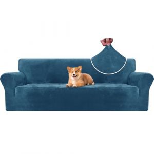 CYCMACO Housse De Canape Velour 3 Places, Housse Canape Extensible avec Accoudoirs, Universelle Sofa Cover Antidérapante, Protection Couvre Canapé Anti Poils Animaux, Lavable, Bleu Paon (CYCMACO, neuf)