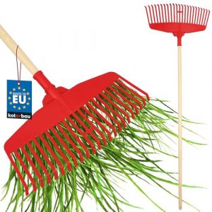 KOTARBAU&reg; Rateau &Agrave; Feuilles - Plastique - 48 cm - avec Manche en Bois - Extra-Click - Rateau Jardin - Ramasse Feuilles - L&eacute;ger - Rouge & Bois Verni - Ergonomique (KOTARBAU, neuf)