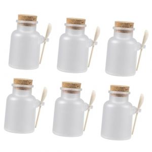 SHINEOFI 6 ensembles Set de Bocaux Rechargeables Transparentes avec Cuill&egrave;re Bois et Bouchon Li&egrave;ge Contenants &Eacute;tanches pour Bain Sucre et &Eacute;pices Accessoires Pratiques pour Salle de Bain et (LeMusi, neuf)
