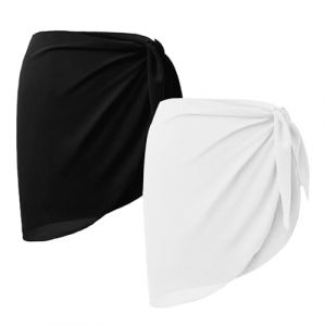 BSITSSS 2 PCS Par&eacute;o Femme, Mode Jupe de Plage Femme, Sexy Cache Maillot, Court Jupe Plage, Cache-Maillots Beachwear Semi Transparent pour Maillot de Bain (Noir/Blanc) (BSITSSS, neuf)