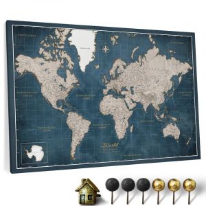 CANVASCALE Carte du monde en toile avec tableau d'affichage en liège - Labels en anglais - Décoration murale décorative pour toutes les pièces - Tableaux sur toile (90x60 cm, Motif 23) (canvascale_maps, neuf)