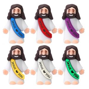 WUSJCOF Miniatures de Jésus (6 pièces), Jouet Classique du Christ pour Enfants, Fêtes Religieuses, Bricolage, Décoration, Cadeaux Baptême, Figurine Faite à la Main de Bethléem (3 x 1,5 x 3,5 cm) (NAROU DUTEN, neuf)