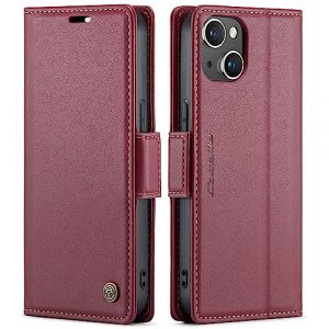 QLTYPRI Coque pour iPhone 13/iPhone 14 Etui avec [RFID Blocage], Housse en Premium Cuir Pochette Portefeuille Rabat Clapet Case Porte Carte Magn&eacute;tique &Eacute;tui pour iPhone 14/13 - Bourgognet (zhihen, neuf)