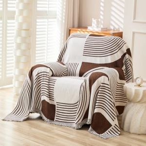 WEYOND Housse de Fauteuil Boh&egrave;me en Chenille avec Franges, Couvre Fauteuil Lavable, Plaid de Protection pour Fauteuil et Canap&eacute; 1 Place (180 x 230 cm, Caf&eacute;) (Weyond US, neuf)