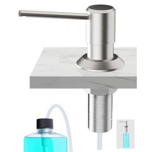 Poveta Distributeur Savon Encastrable, Distributeur Savon Cuisine pour &Eacute;vier, Distributeur Liquide Vaisselle avec Bouteille 300 ML et Tuyau 1,2 M, Distributeur de Savon Cuivre, Acier Inoxydable Bross&eacute; (Poveta-SYJ, neuf)