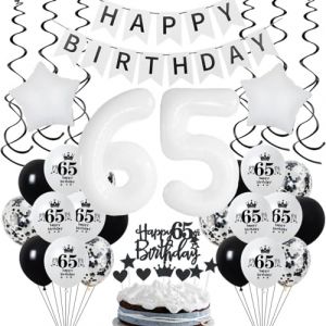 Décoration Anniversaire 65 Ans Blanc et Noir - Ballon et Déco pour Fête Homme et Femme (Crazy-M, neuf)