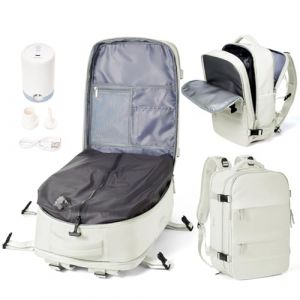WEPOET Sac a Dos Sous Vide Voyage Avec Pompe Sac Airbag Travel Sac a Dos Voyage Cabine Avion 40x30x20 Easyjet Imperm&eacute;able Vacuum Backpack Homme Femme Port USB Avec Compartiment &agrave; Chaussures(Beige) (CPXB, neuf)