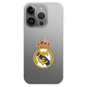 Coque pour iPhone 15 Pro Max du Real Madrid avec blason Real Madrid tansparente pour prot&eacute;ger votre t&eacute;l&eacute;phone portable. Coque en silicone souple sous licence officielle Real Madrid (La Casa de Las Carcasas, neuf)