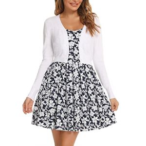 Bol&eacute;ro Femme Tricot Gilet Court Veste Cardigan Bouton Manches Longues pour Robe T Shirt Bretelle Soir&eacute;e F&ecirc;te D&eacute;contract&eacute; Chic El&eacute;gante Blanc S (Yukiuiny, neuf)