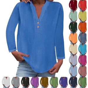 HUIFUAO Tee Shirt Femme Manches Longues Chemise Coton Femme Chemise en Lin Femme t Shirt Noir Femme Chemise Bleu Femme Tee Shirt Manche 3/4 Femme, Z08 Blanc-Manche Longue, M (HUIFUAO, neuf)