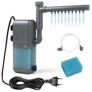 EXLECO Filtre Aquarium R&eacute;glable 600L/H 0.8M Filtre int&eacute;rieur Aquarium 6W avec &Eacute;ponges Filtrantes, Pompe D'aquarium Silencieux avec Barre de Pulv&eacute;risation et Cartouche pour 20-40L Petit R&eacute;servoir (ZLH2019, neuf)