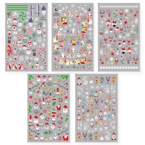 JEYORZY 5 feuilles Stickers Ongles de No&euml;l, D&eacute;coration de Manucure Autocollante avec Motifs d'Arbres de Flocons de Neige Rouge pour un Nail Art Festif et &Eacute;l&eacute;gant, pour Sublimer Ongles en cette saison (Wacicy EU, neuf)