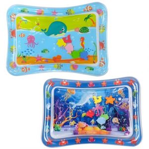 Tapis d&rsquo;Eau B&eacute;b&eacute; &Eacute;veil 2pcs, Tapis Sensoriel B&eacute;b&eacute; Gonflable Carr&eacute; &Eacute;tanche sans BPA, Jouet d&rsquo;&Eacute;veil Aquatique pour Nouveau-n&eacute;s et Tout-Petits 3 6 9 Mois, D&eacute;veloppement et Motricit&eacute; (Dauphin, Baleine) (JiuZhouYuan, neuf)