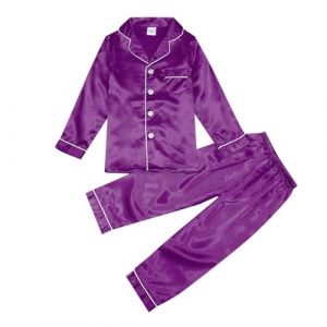 Pyjama Fille Enfants B&eacute;b&eacute; Fille Gar&ccedil;on Satin Pyjama Ensemble de Pyjama en Satin Satin Pyjama Ensemble Enfants Ensemble &Agrave; Manches Longues Hauts Boutonn&eacute;s Pyjama Chemise + Pantalon Long (GUnakd, neuf)