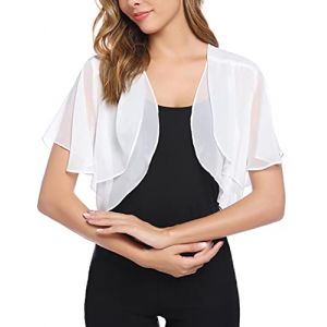 Aottori Cardigan Boléro Court Femme en Mousseline de Soie Gilet à Manches Évasées Courte Boléro Veste Elégant Chic pour Robe Bretelle Mariage Blanc M (yyh-eu, neuf)