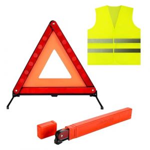 weiclianhp Kit S&eacute;curit&eacute; Voiture 2 en 1 - Triangle de Signalisation Pliable et Gilet de S&eacute;curit&eacute; R&eacute;fl&eacute;chissant - avec Mallette de Rangement - &Eacute;quipement Obligatoire pour Automobile (chaungweiljiaju, neuf)