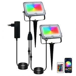 BOSITE Projecteur LED RGB Exterieur, 2 Pièces Projecteur de Jardin RVB, Spot LED Couleur IP66 étanche Pour Noël Paysage Terrasse Jardin (10W 24V) (BOSITE INC, neuf)