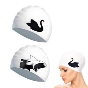 2 x Bonnet de Bain Femme Homme, Qualité Supérieure Bonnets de Bain, Extensible Confortable Bonnet de Piscine, Silicone Bonnet Piscine, Bonnet Natation Les Cheveux Longs, Épais ou Bouclé bonnet piscine (UAB WSVLKE LT, neuf)