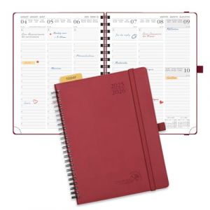 POPRUN Agenda 2025 2026 Semainier 22 x 16,5 cm D'Août 2025 à Déc 2026, Planner Vertical Scolaire 17 Mois avec Couverture Souple Spirale, Règle et signet, Papier 80g/m², Bourgogne (Time Works Wonders, neuf)