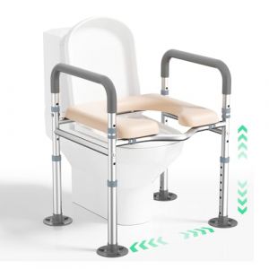 Rehausseur De Toilettes Adulte, Rehausseur WC Adulte pour les seniors, Chaise Perc&eacute;e, Cadres et barres de s&eacute;curit&eacute; pour les personnes &acirc;g&eacute;es et handicap&eacute;es (JOYZOO, neuf)
