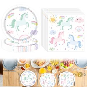 Ensemble de Vaisselle de F&ecirc;te Licorne,avec Assiettes en Carton Licorne,Serviette Papier,Licorne Assiette,Decoration Anniversaire Fille-Anniversaire D&icirc;ner, Enfants Party, F&ecirc;te, Mariages(20 Invit&eacute;s) (YANGJIEKUN LIMITED, neuf)