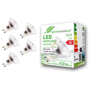 greenandco 5x ampoule LED GU10 | 7W 450 lm | 4000K blanc neutre | 36&deg; | 230V | CRI 90+ | sans scintillement | non dimmable (greenandco-fr, neuf)