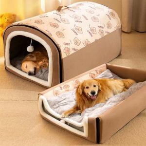 Danchen Maison pour chien, lit pour grand chien pliable 2 en 1 avec coussin anti-anxiété doux et chaud, lit igloo antidérapant pour animaux de compagnie pour chiens, chiots, chats, lapins, niche pour (XiongXiong0218, neuf)