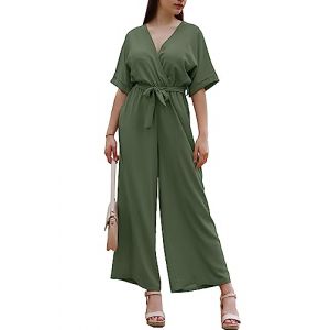 Laphilo Combinaison femme longue col en V jambe large avec ceinture d'&eacute;t&eacute; d&eacute;contract&eacute;e et &eacute;l&eacute;gante cod.7213, militaire., XXL (FASHION SUN DI SUN YUHUA, neuf)