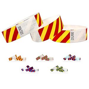 Bracelets d'identification Tyvek 19 mm, Rayé, 500 pièces, Bracelets événementiels (Rouge-Jaune, 500 Pack) (EVENTITEMS, neuf)