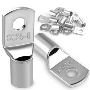 20 Pièces 35mm² Cosses Tubulaires M6 Cosses Annulaires, Cosses à Sertir a Oeil à Anneau, Œillet en Cuivre Étamé Cosse à Sertir pour Câble Électrique (Dawene store, neuf)