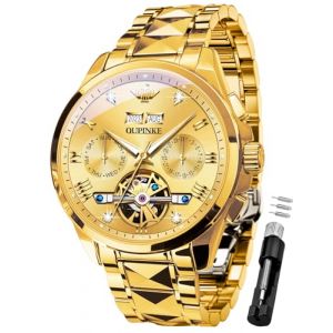 OUPINKE Montre Homme M&eacute;canique Automatique Squelette Luxe Cristal Saphir Diamant Acier Tungst&egrave;ne &Eacute;tanche Cadeau Affaires Noir Bracelet Style Luxueux ou Professionnel (OUPINKE, neuf)