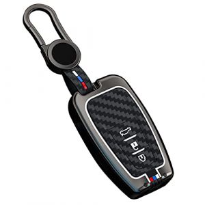 OTMIK Couvre clefs en silicone en alliage de zinc et fibre de carbone pour voiture pour Toyota Camry RAV4 Highlander Avalon C-HR Prius Corolla 2018-2023 Porte-cl&eacute;s Accessoires (3Boutons Matte A) (Otai, neuf)